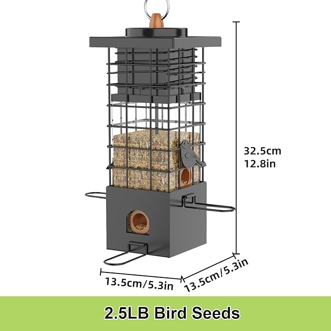KRUOO Heavy Duty Metal Squirrel Proof Bird Feeder, 2.5LB Large Capacity, Weather Resistant, Easy Refill & Clean, Hanging Wild Bird Feeder for Finch Cardinal Chickadee Outdoor Garden