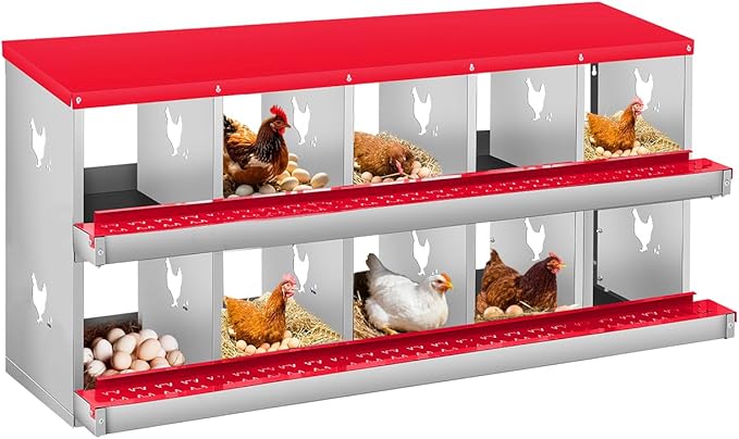 Chicken Nesting Box for Laying Eggs, 6 Compartment Metal Nesting Box,Wall Mount Chicken Nesting Boxes,Easy Egg Collection,Laying Boxes for Chickens Coop to Protect Eggs (Red, 10 Compartment)