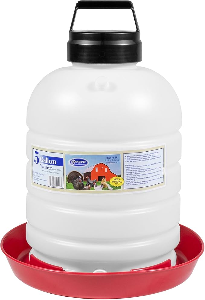 FARM-TUFF Premium 5-Gallon Hanging Chicken Waterer – BPA-Free Plastic, Top-Fill Poultry Fountain for Chickens, Ducks, Turkeys & Game Birds