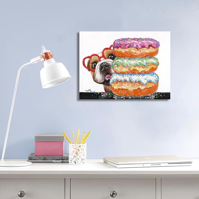 Yidepot Dog Kitchen Pictures Wall Decor - Cute Donut Animal Posters for Diningroom Dog Decorations 12"x16"