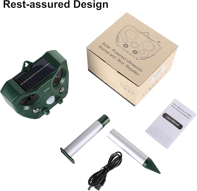 2025 Solar Ultrasonic Animal Repellent Outdoor Indoor, Waterproof Motion-Activated Deterrent Repel Deer Cat Dog Bird Rabbit Squirrels Raccoon Skunk Coyote with Flash Lights for Garden Yard Farm