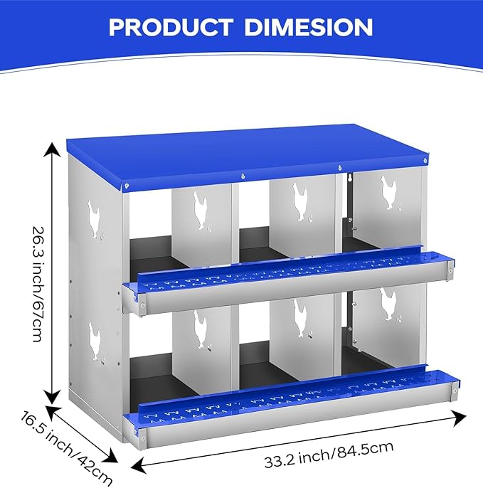 6-Hole Chicken Nesting Box, Rustproof Galvanized Steel, Wall-Mounted Metal Laying Box for Hens, Easy Egg Collection & Cleaning, Roll Away Nest Boxes - Blue