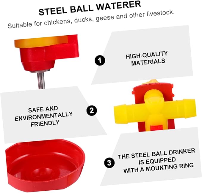 10Pcs Poultry Nipples Water Dispenser for Chickens Ducks and Geese Unique Design with Ball Drinker Automatic Hydration System for Livestock Bright Color for Easy