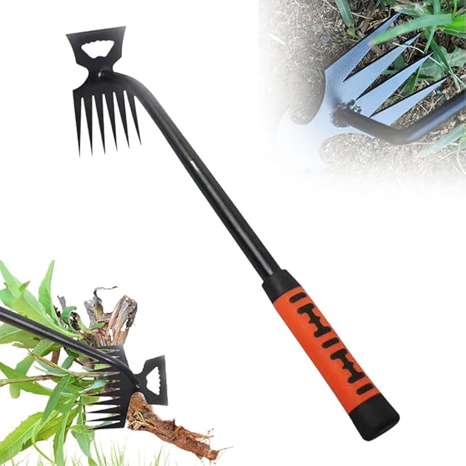 Gardening Hand Weeder Tools, Weed Puller Tool Weeding Artifact Uprooting Weeding Tool Manganese Steel with Black Baked Coating for Vegetable Gardening Backyard Farm Planting (8 Teeth)