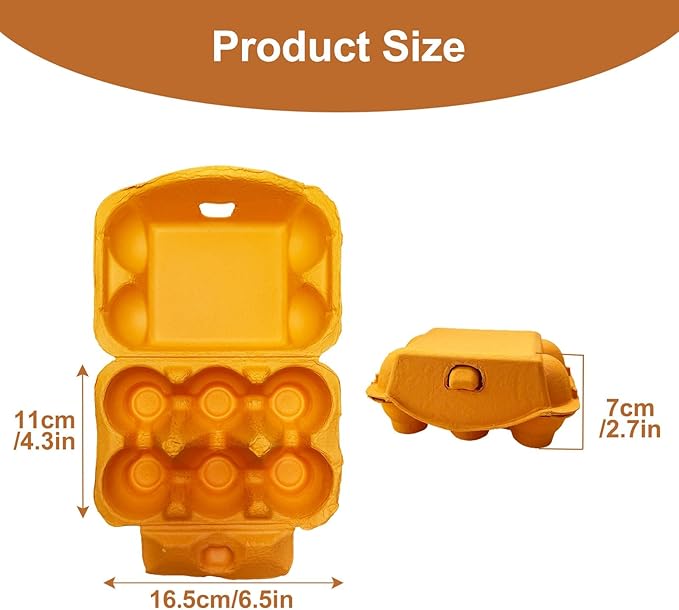Reusable Egg Cartons, Paper Pulp Material, 50 Pack, Pink Yellow Orange Red Colors, Farm Fresh Eggs Storage Container (Orange)