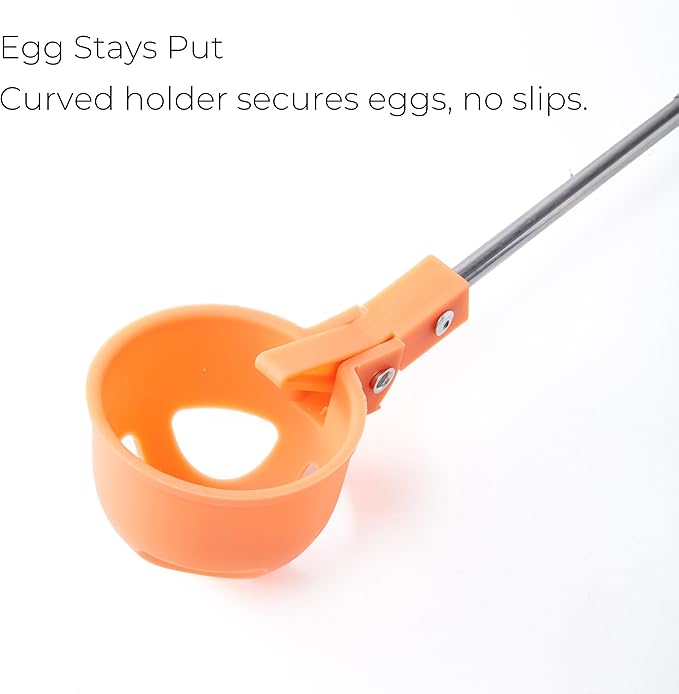 Egg Grabber for Chicken Eggs - Extendable Stainless Steel Egg Picker Tool with Non-Slip Handle, Long Reach Egg Lifter for Collecting Fresh Eggs from Coop, Poultry Nest, and Farm Use