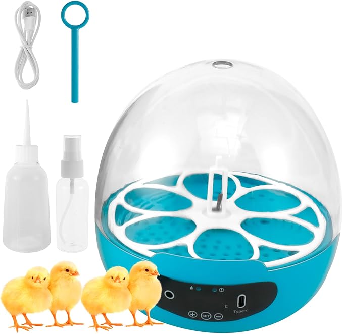 Egg Incubator with 360° Auto Egg Turning and Temperature Control Practical Incubator Smart Egg Incubator for Hatching 6 Eggs Chicken Incubator with LED Egg Light for Hatching Chicks Quails Ducks