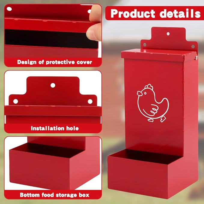 2Pack Chicken Grit Feeder, Metal Oyster Shell Feeder with Lid, Hanging Chicken Poultry Feeders Trough, Automatic Feeder, Coop Accessories Supplies