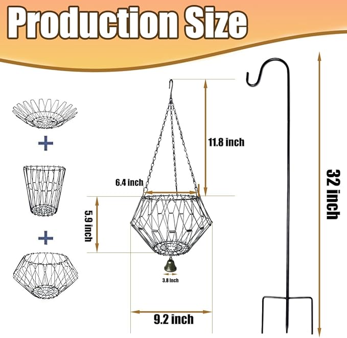 Hanging Chicken Feeder,Chicken Toys for Coop, Foldable Poultry Vegetable Fruits Feeder Basket with Shepherd's Hook, Veggie Treat Ball Boredom Toys for Chicken Coop