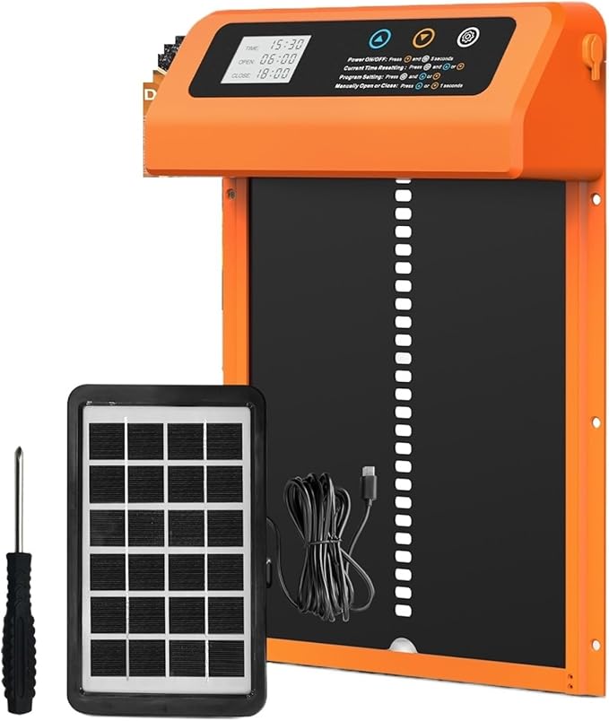 Solar Auto Chicken Coop Door Automatic Chicken Door Solar Powered & USB Charging Chicken Door 4 Modes with Timer & Light Senso(M6YMX-G)