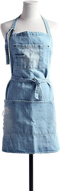 Cotton Denim Apron Soft - Unisex Adjustable Bib Apron with 5-Pockets Perfect for Kitchens