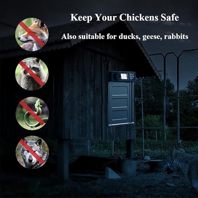 Automatic Chicken Coop Door Solar Powered with Timer,Solar Timer Chicken House Door,LCD Display Chicken Door with Light Sensor,4 Modes,Abnormal Alarm