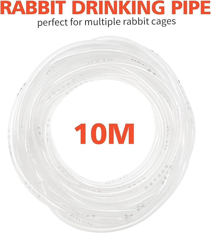 20pcs Rabbit Drinking Fountain, Automatic Rabbit Watering System Kit (10m Length 8MM Transparent Hose, Water Nipples Drinker, Feeders Spring Latches)