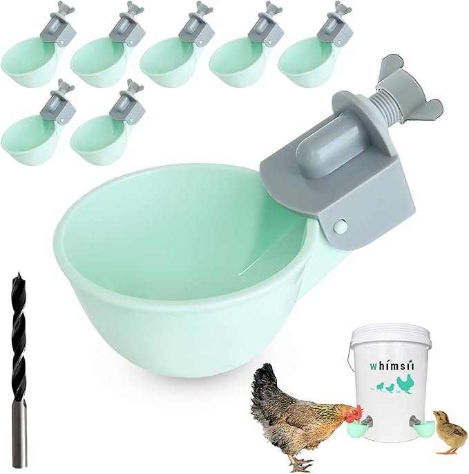 (8 Pack) Chicken Water Cups Feeder, Automatic Chicken Waterer, Anti-Leak System, Holds 50% More Water, Suitable for Chicks, Chicken, Duck, Quail, Turkey