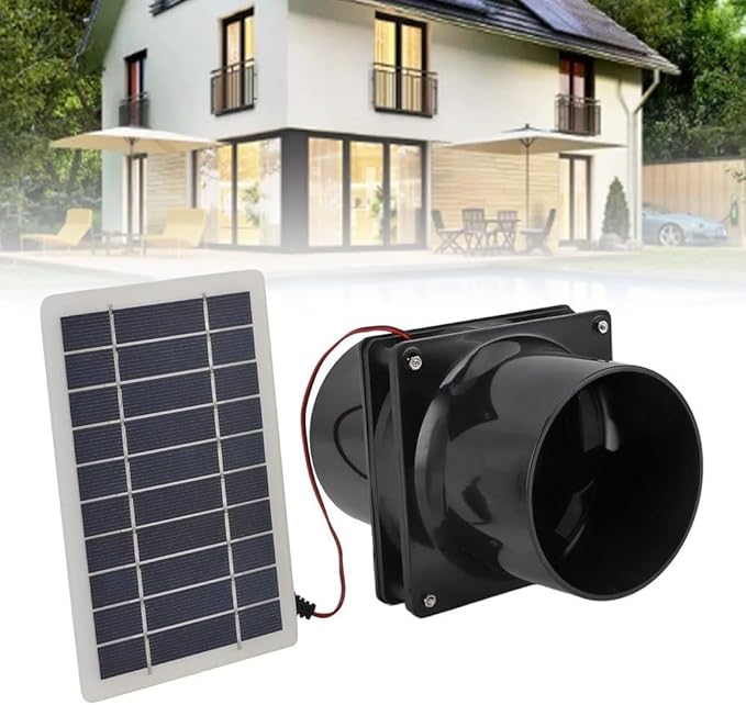 Solar Powered Exhaust Fan For Round Pipe, 10W 12V Solar Panel Ventilation Fan Kit For Outside, Greenhouse, Attics, Chicken Coop, Garage, Basement(black)