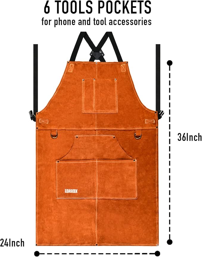 Leather Welding Work Apron - Heat Resistant & Flame Resistant Bib Apron, Flame Retardant Heavy Duty BBQ Apron