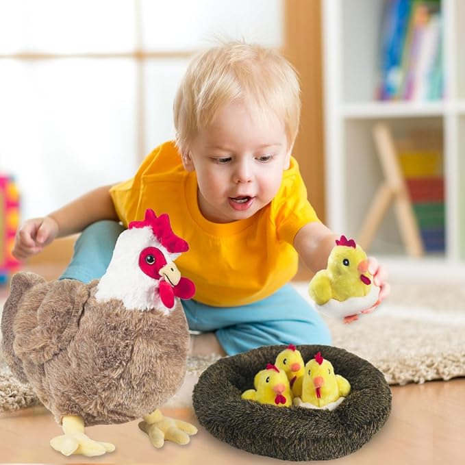9 in 1 Chicken Stuffed Animal Set, Stuffed Chicken Plush Toy Egg Laying Hen with Zipper and Baby Chicks Plush Chickens, Eggs and Coop Chicken Toys for Kids Girls Boys Birthday Easter Stuffers Gifts