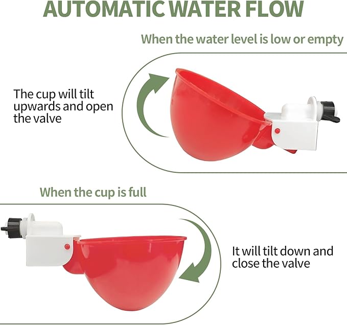 5PCS Chicken Waterer Cups, Red Automatic Poultry Watering Cups, Tee Fittings Poultry Waterer with Mounting Hole Opener,Ideal for Chicken Coop, Ducks, and Backyard Poultry