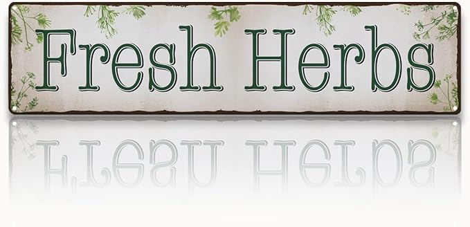 Rustic Farmhouse Wall Art, Fresh Herbs Vintage Metal Tin Sign for Home Kitchen Decor, Botanical Garden Plaque for Balcony, Greenhouse or Patio, Weather-Resistant, 15.8 x 4 Inch