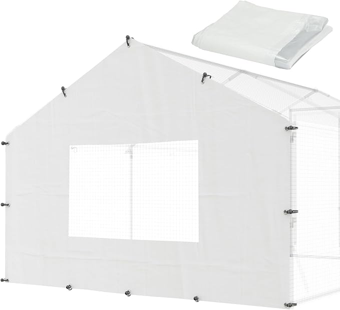 Quictent 8.9x6.5 FT Chicken Coop Cover Heavy Duty Winter Wrap with Window, Waterproof Chicken Run Tarp, Full Enclosure Insulation, 12 Ball Bungees (Back Panel)