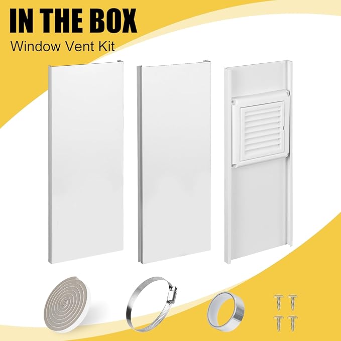 Dryer Vent Window Kit for 4in Dryer Vent Hose,with Weather-proof Dryer Air Vent Cover Stops Birds Nesting,Adjustable Window Vent Kit for Sliding Windows and Hung Windows Maximum 47inch