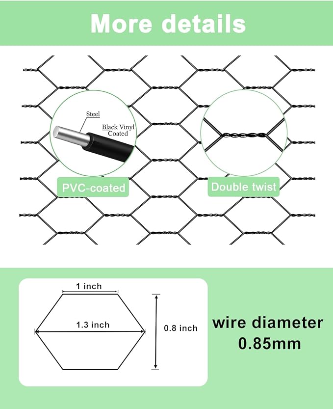 vensovo Garden Poultry Black Chicken Wire - 13.7 '' × 157 '' Chicken Wire for Crafts, Garden Fence Animal Barrier, 0.8 inch Mesh Poultry Netting Fence, Pet/Rabbit/Chicken Wire Fencing