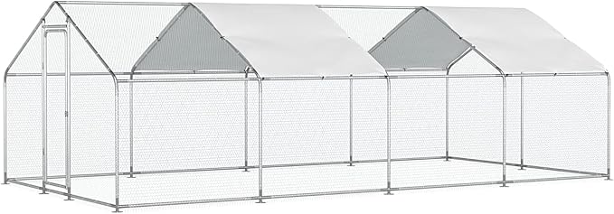 Large Metal Chicken Coop with Run for 20-40 Chickens,Walk-in Outdoor Chicken Run for Yard with Waterproof Cover,Wire Mesh Poultry Cage as Hen House,Duck Coop,Rabbit Hutch (9.84'×19.68'×6.5')