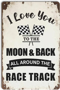 Race Car Room Wall Decor for Boys, Funny I Love You to the Moon and Back Aluminium Plate Signs, Hot Wheels Bedroom Decor, Racing Car Man Cave Garage Vintage Style Wall Art Decorations Metal Signs