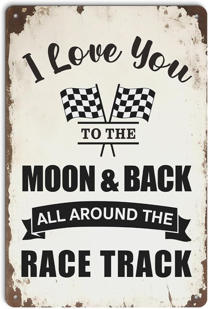 Race Car Room Wall Decor for Boys, Funny I Love You to the Moon and Back Aluminium Plate Signs, Hot Wheels Bedroom Decor, Racing Car Man Cave Garage Vintage Style Wall Art Decorations Metal Signs