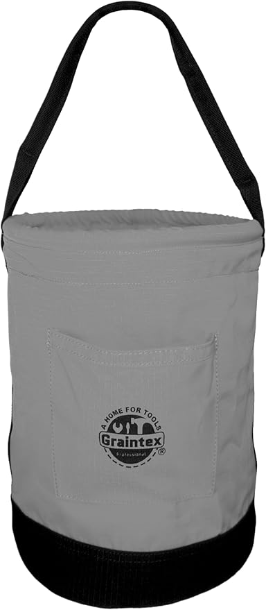 Graintex Canvas Utility Bucket 9.5"x14", Round Tool Bucket, Reinforced Base & Carry Handle, Ripstop Canvas, Ideal Multi-Purpose Bag for Jobsite, Gardening, Home Use, Tool Storage - Tan