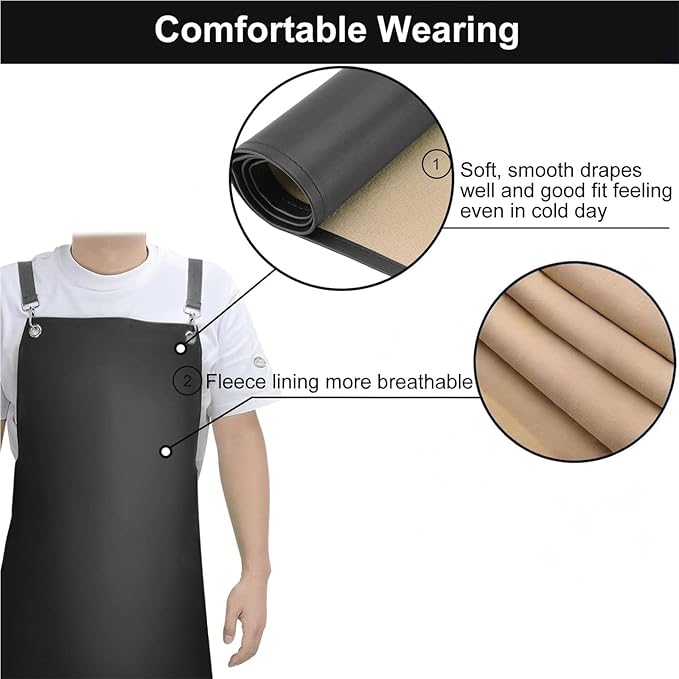 2 Pack Waterproof Rubber Apron, 48" XL Anti-Tear Heavy Duty Vinyl Adjustable Thicker Cross Back for Restaurant Dishwashing, Butcher, Lab Work, Dog Grooming - Black
