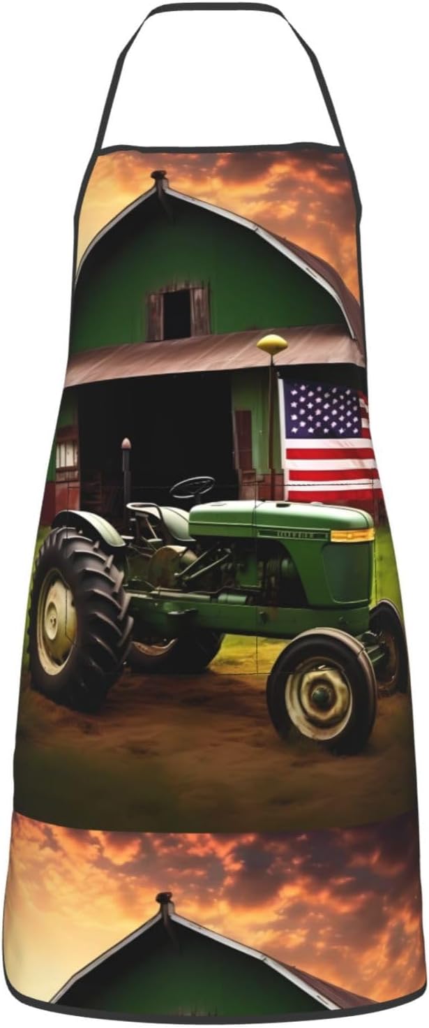 Old Tractor Photo Farm Adjustable Apron For Cooking, Baking And Barbecue-A Stylish And Practical Kitchen Apron With Pockets, Suitable For Home Cooks And Professionals