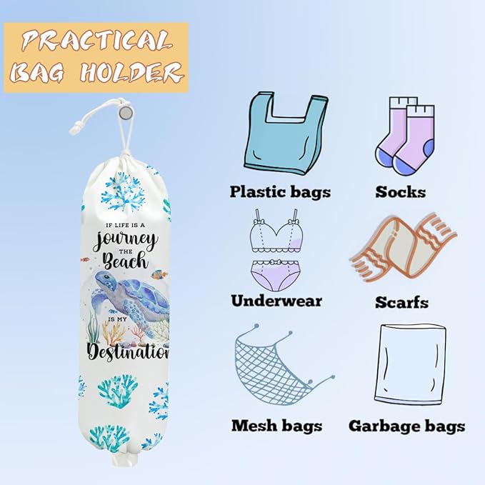 Sea Turtle Plastic Bag Holder, Wall Mount Grocery Bag Holder, Plastic Storage bag, Ocean Theme Storage Organizer Reusable Grocery Bags Kitchen Dispenser, Turtle Gifts for Women Mom Grandma