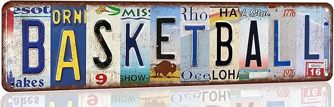 Basketball Sign Vintage Basketball Street Signs Basketball Decor Road Metal Tin Sign Basketball Gifts For Boys Bedroom Basketball Poster Room Wall Decorations 4x16 Inch