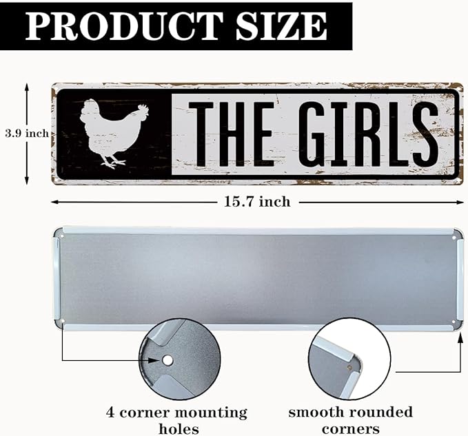 Rustic Farmhouse Style Chicken Coop Sign, Metal Outdoor Chicken House Signs, The Girls Funny Chicken Coop Metal Signs, Retro Iron Tin Sign, Farmhouse Decor, Backyard Hen House Gift 15.8x4 Inch
