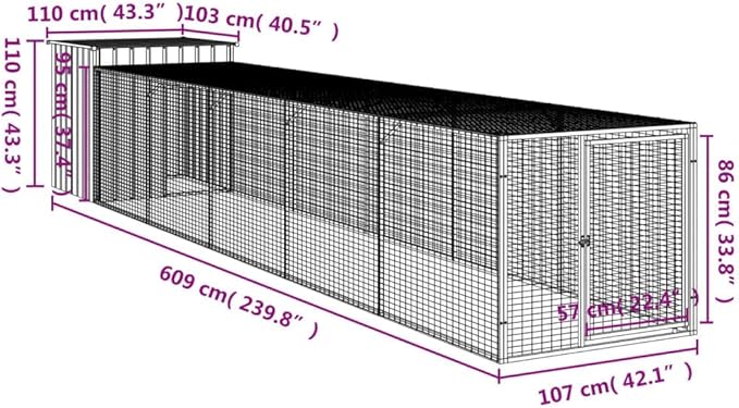 19.9 FT Galvanized Steel Chicken Coop Outdoor Run, Anthracite Frame with Mesh Ventilation, Backyard Poultry Kennel