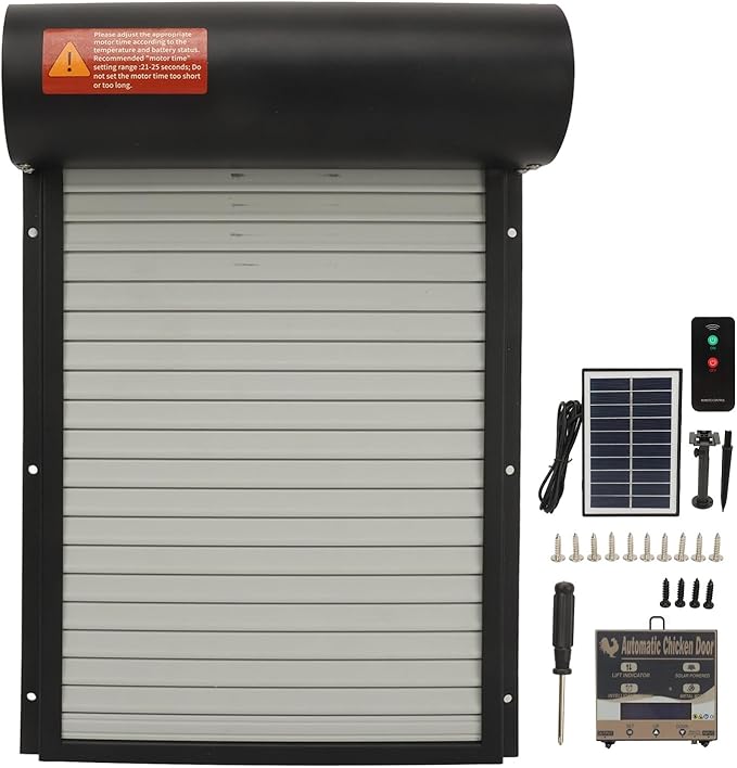 Automatic Chicken Coop Door, with Timer Solar Powered Battery Powered for Poultry Remote Control LED Display Chicken Coop Opener (Black)