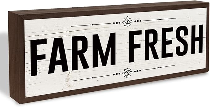 Farm Decor, Farm Fresh Sign, Rustic Farmhouse Wall Decors Art for Home, Living Room, Kitchen, Shelf Decoration, Framed Hanging Wood Sign 9.5x3.1x1 inches