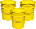 5-Gallon Bucket with Airtight Lid – Made in USA, Food Grade BPA Free Plastic, Heavy Duty Multi-Use, Metal Handle with Grip, Stackable Storage – Yellow, 3 Pack