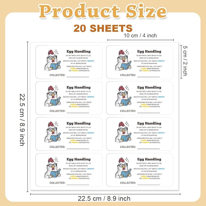 160 Pcs Egg Carton Labels, Eggs Handling Stickers Farm Fresh Laid on Sticker PET Adhesive Egg Packaging Sticker for Box Container Carton Farm Supplies, 2x4 Inch