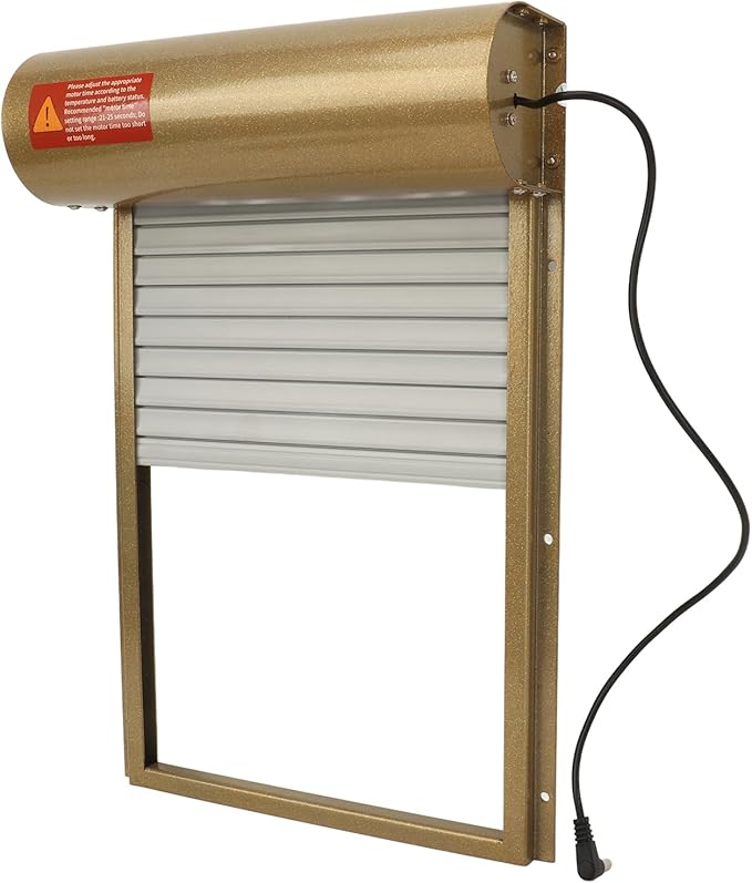 Zerodis Automatic Chicken Coop Door, Solar Powered Opener with Timer and Light Sensor, Programmable LED Display Controller, Iron Metal Frame and Plastic Panel for Chicken Duck Goose (Gold)