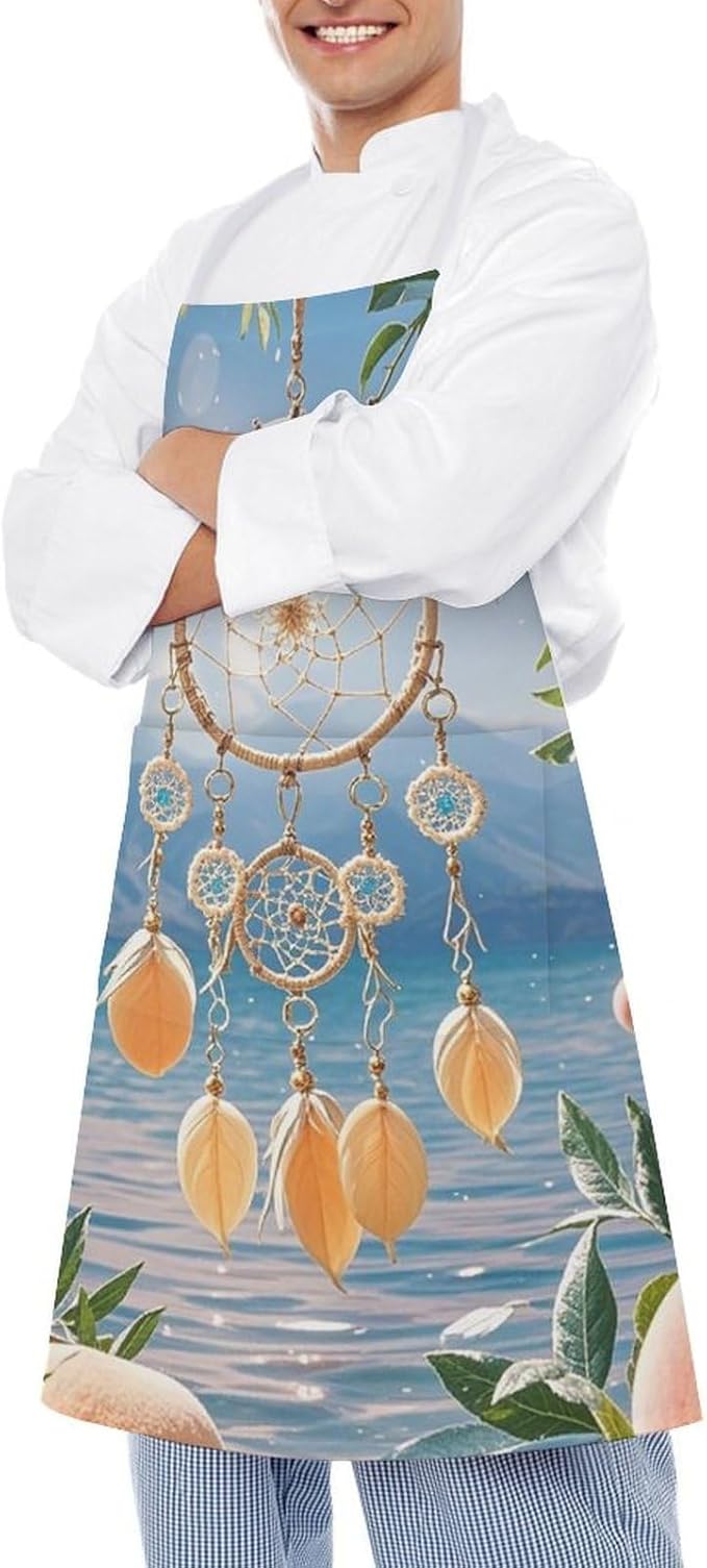 Waterproof Apron Adjustable Bib Aprons with Pockets Orange Cat Sleeping Apron Kitchen Aprons for Women Men