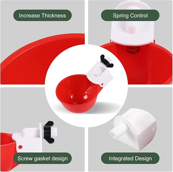DIY Automatic Chicken Waterer Kit - 4 Chicken Water Cups, Float Valve, Drill Bit, 4 Hose Clamp, Teflon Tape - Universal for Poultry