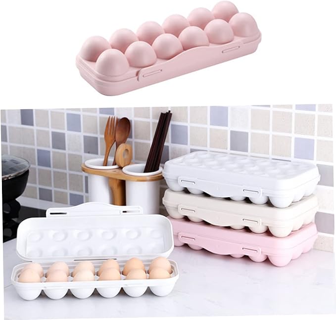 NUOBESTY Stackable 12 Grids Egg Storage Container Lid Refrigerator Egg Holder for Kitchen Organization