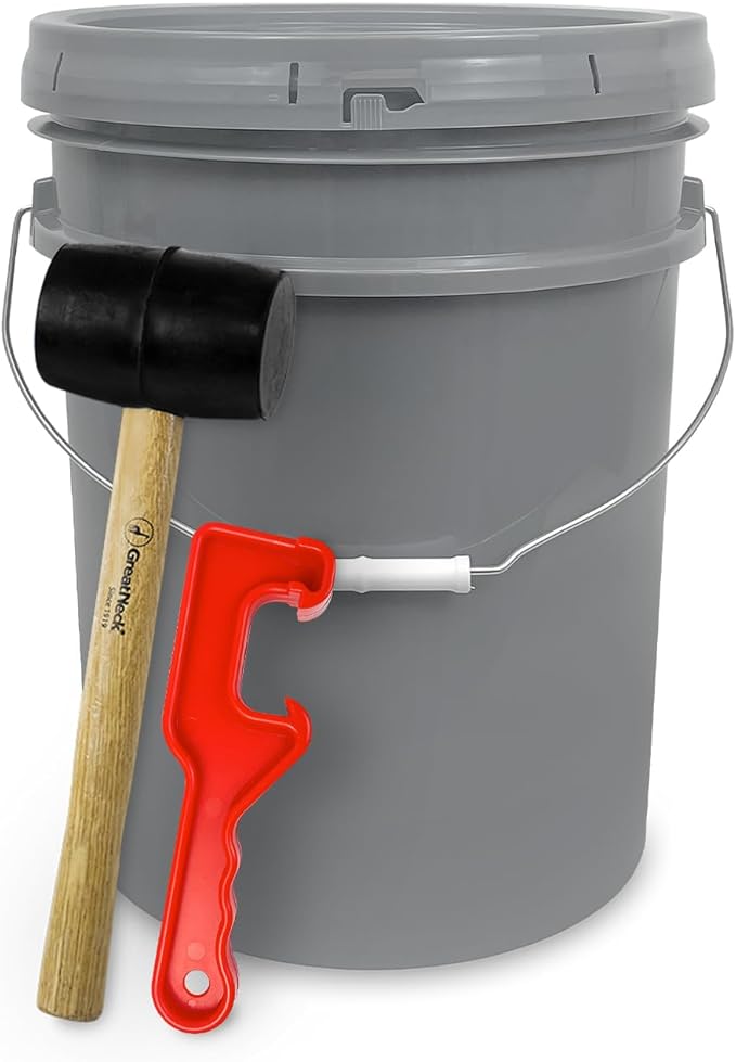 ePackageSupply 5 Gallon Plastic Bucket with Airtight Lid | Made in USA | Food Grade Bucket | BPA-Free | Heavy Duty 90 Mil All Purpose Pail | One 12" Rubber Mallet & One Lid Opener Included | 1 Pack