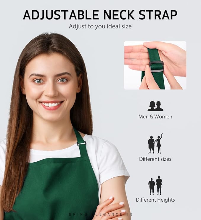 Syntus Adjustable Bib Apron with 2 Pockets Cooking Kitchen Aprons for Women Men Chef