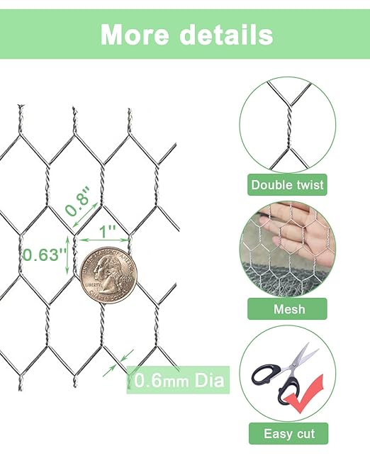 Garden Poultry Chicken Wire Netting - 24 '' × 100 ' Garden Fence Animal Barrier, Chicken Wire for Crafts, 1 inch Mesh Poultry Netting Fence, Pet/Rabbit/Chicken Wire Fencing