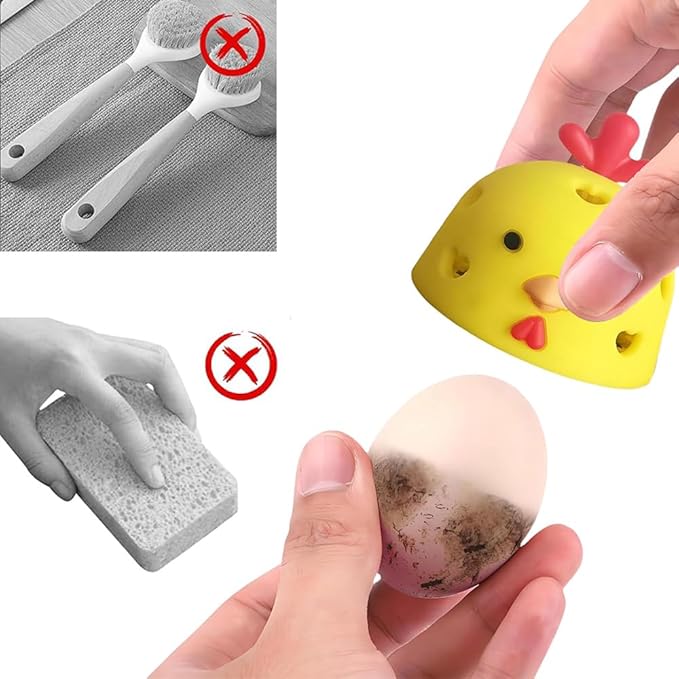 Fresh Egg Brush Cleaner, Silicone Good Egg Cleaner Scrubber for Fresh Eggs, Reusable Egg Washer for Fresh Eggs,Cleaning Tools for Egg Washer (Yellow 2Pack)