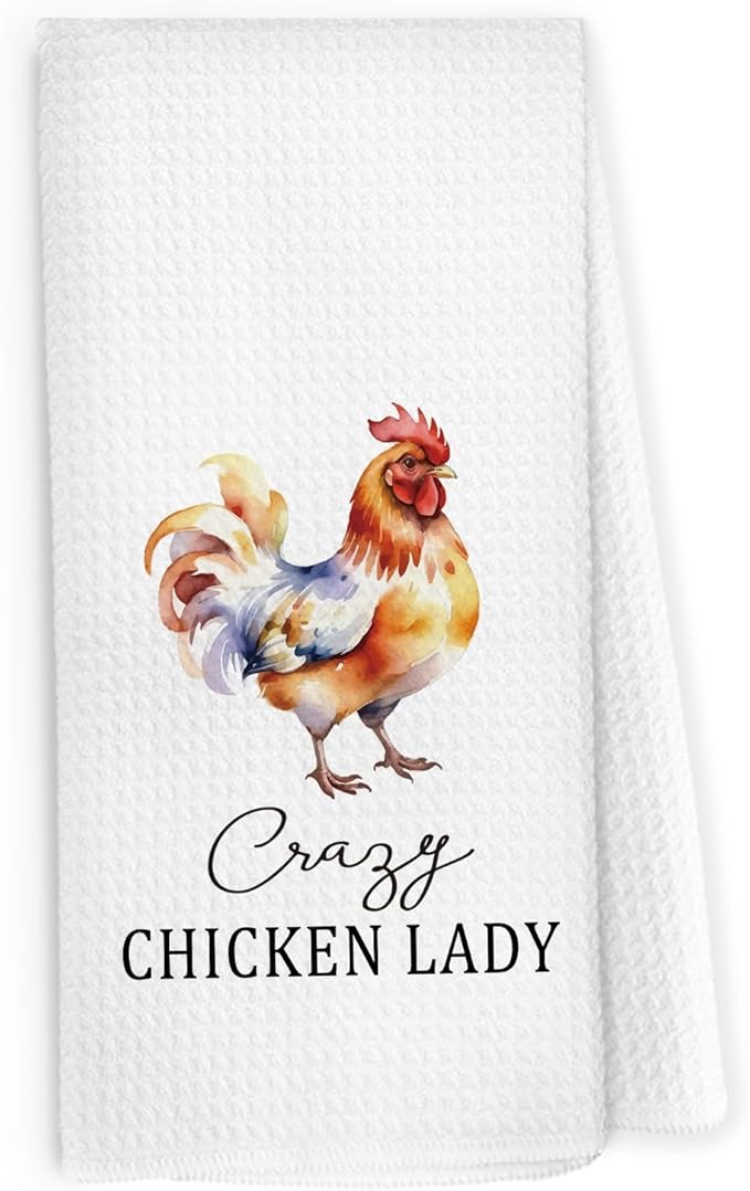 Crazy Chicken Lady Kitchen Dish Towels 16x24 Inch, Funny Chicken Gifts for Chicken Lover Chicken Mom, Sarcastic Chicken Mama Decorative Hand Towels Tea Towels for Farmhouse Home