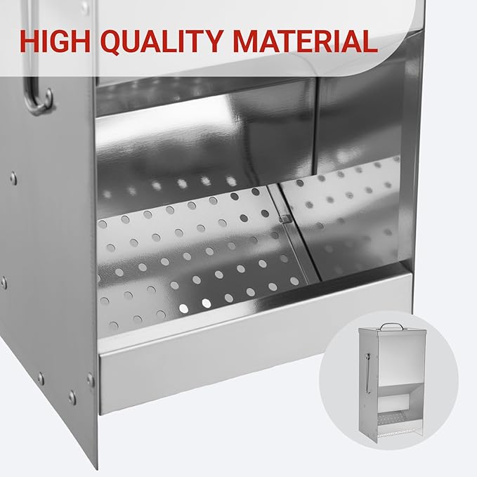 Rabbit Feeders Automatic for Cages,5 Pound Large Metal Trough Feeder with Lid Galvanized Steel Outdoor Bunny Food Dispenser for Rabbits Chicken Guinea Pig Pet and Other Small Animals